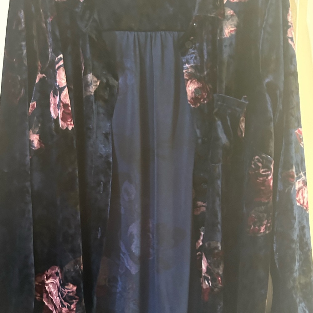 Belle by Kim Gravel Navy Velvet Top with Pink Label Accents